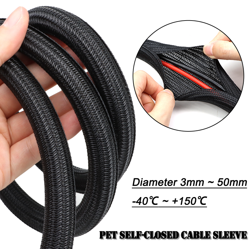 2/10m Black PET Braided Self-C - Cable Sleeve Braided recension och pris