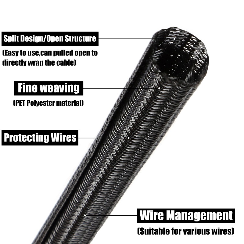 2/10m Black PET Braided Self-C - Cable Sleeve Braided recension och pris