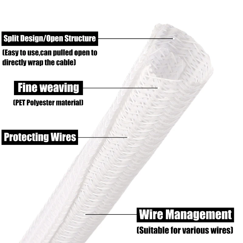 White PET Braided Expandable C - Cable Sleeve Braided recension och pris
